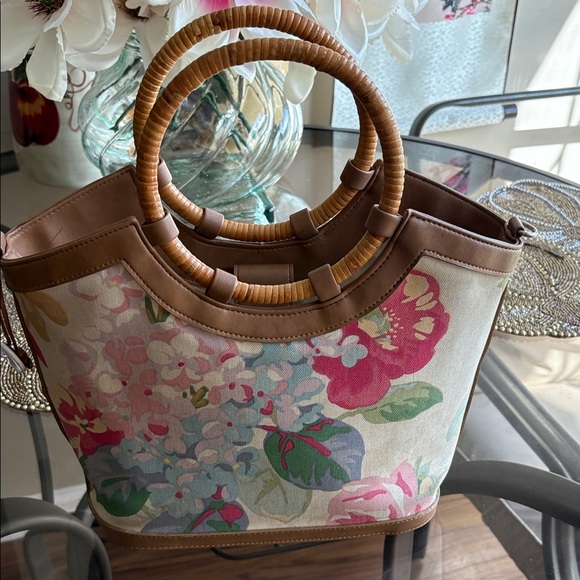 Fossil  floral Canvas Tote Bag with Bamboo Handles - Picture 1 of 4